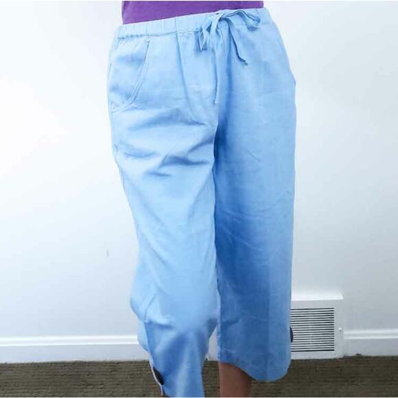 Christopher & Banks Linen Pants Capris Cropped Medium Women Summer Elastic Waist - Picture 1 of 4
